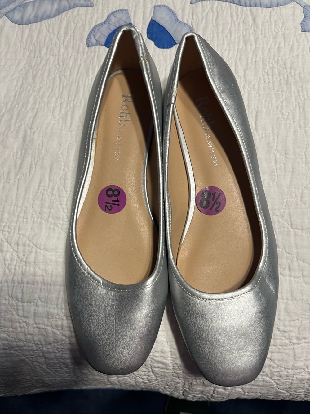 ROHB Silver Metallic Ballet Flats